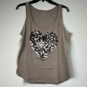 NY&Co. Mocha Brown Tank Top with Gold Sequin Heart Womens XL